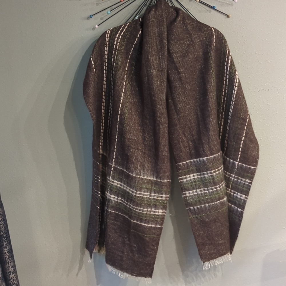 Sweater Blanket Scarf Wrap Brown Green Blush Pink Fringe Warm